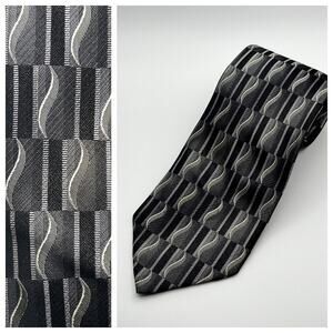 Joseph & Feiss Geometric Black Gray Silver Silk Tie